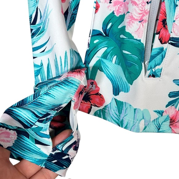 TOMMY BAHAMA Golf & Tennis Tropical Floral Palm Zip-Up Activewear Jacket - Picture 5 of 9
